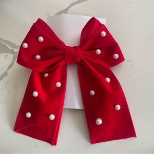 New Elegant Red velvet Bow with Pearls for Kids clip on formal holiday events